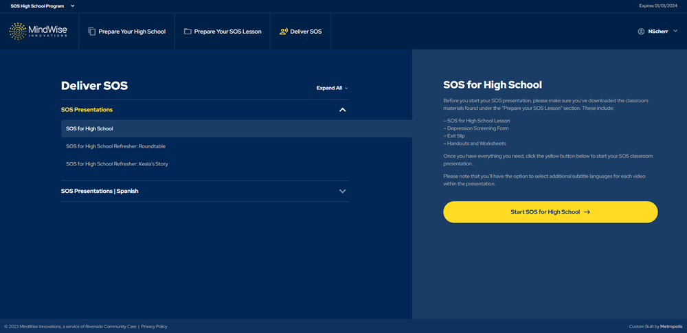 SOS for High School Students (one license per building)